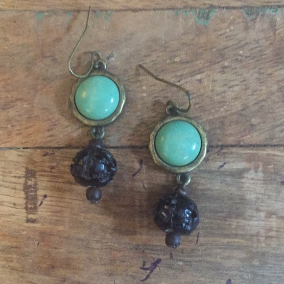Bronze Turquoise Bead Earrings - Picture 1 of 2